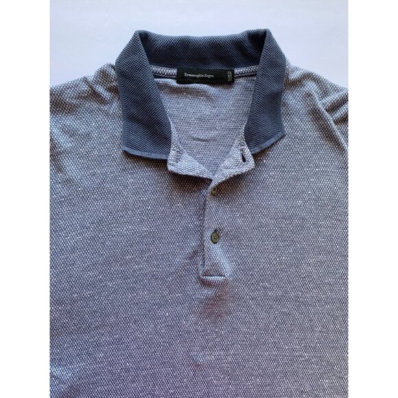 Ermenegildo Zegna XL Polo Shirt Blue Textured Cotton - Picture 10 of 10
